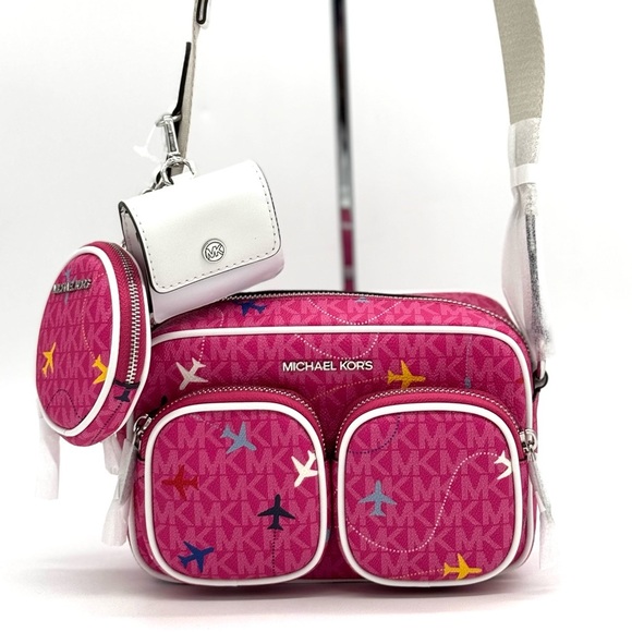 Michael Kors Jet Set Signature Logo Crossbody Bag w Case for Apple AirPods Pro - Picture 1 of 12